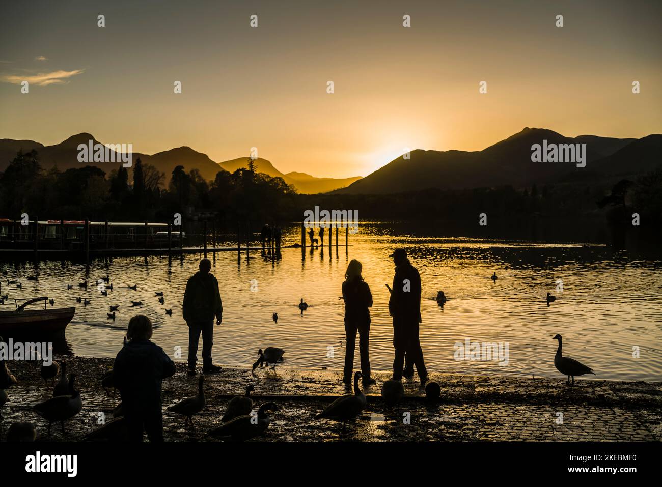 Autumnal sunset,Keswick pier, Derwentwater, English Lake District, November 2022. Stock Photo