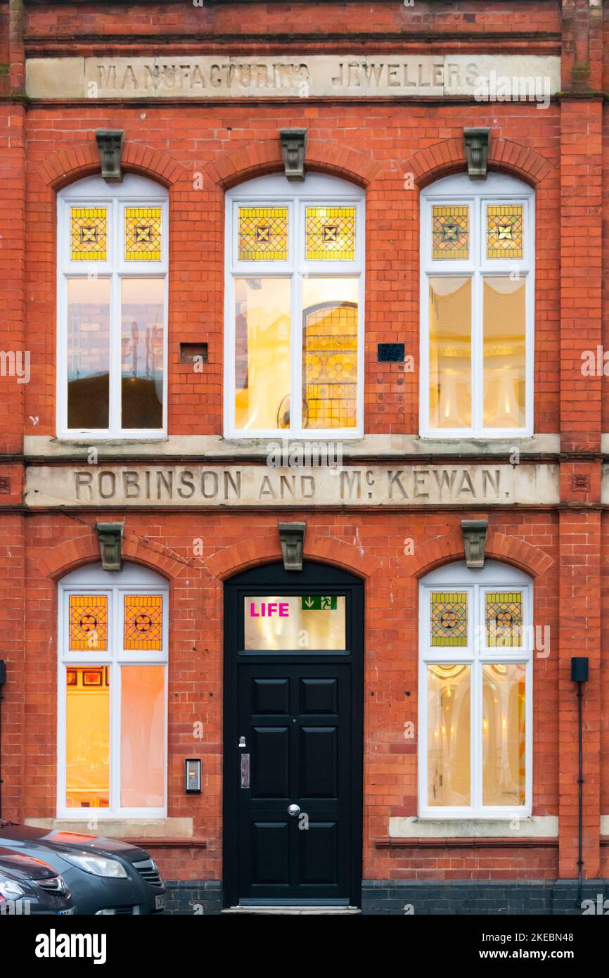 Windows and brickwork in the Jewellery Quarter, Birmingham, UK Stock
