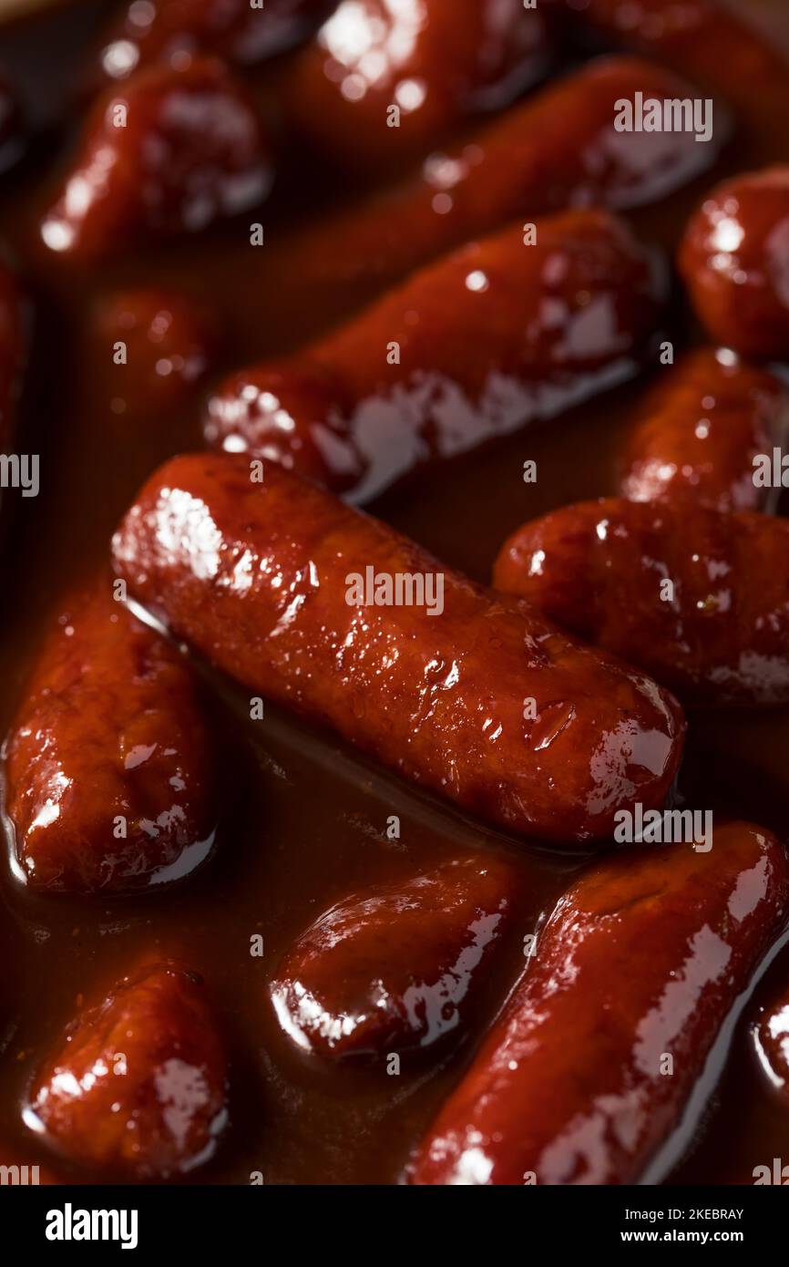 Homemade BBQ Cocktail Weiners in Sauce as an Appetizer Stock Photo