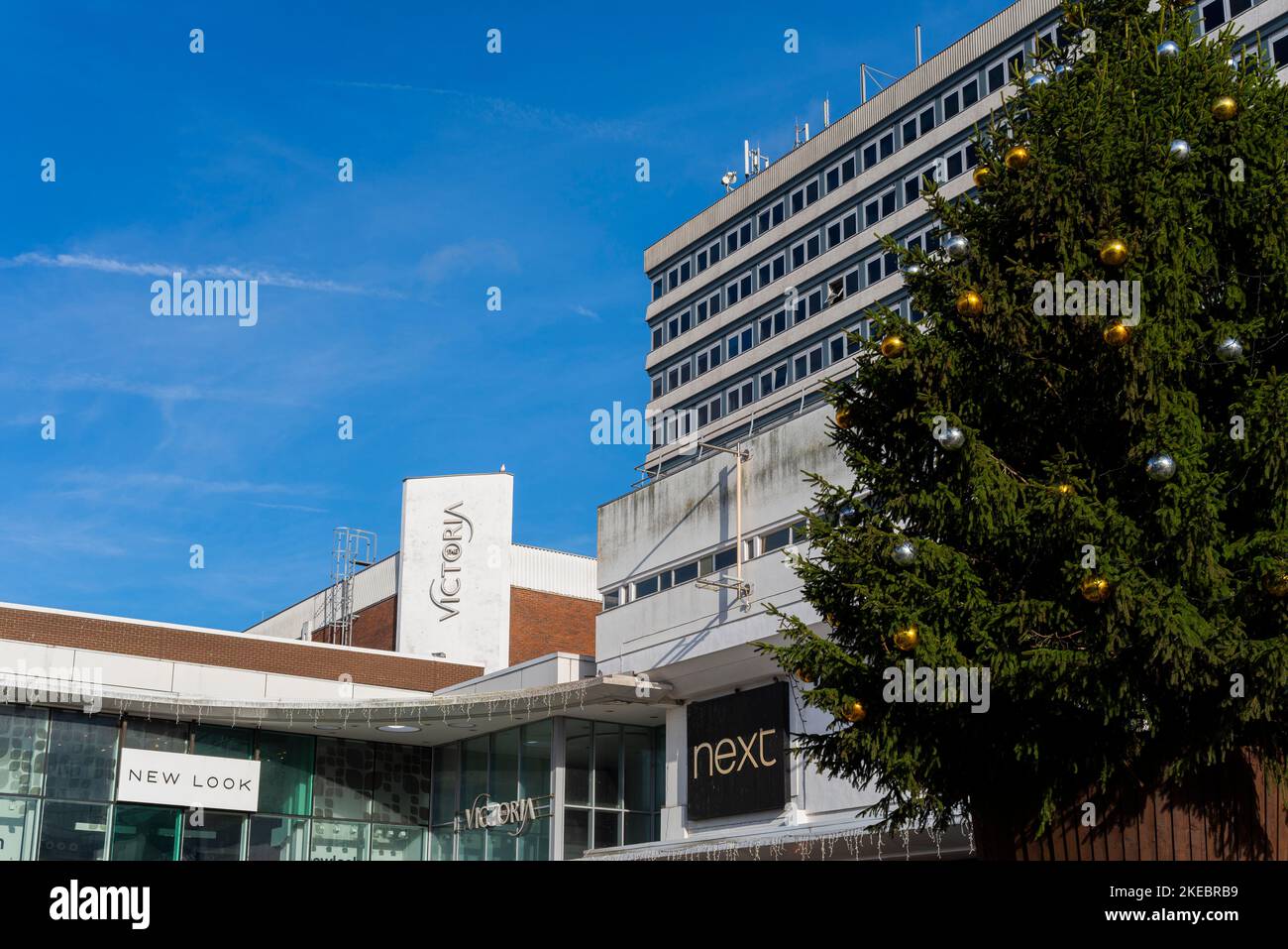 Christmas tree in High Street shopping street. Southend on Sea, High