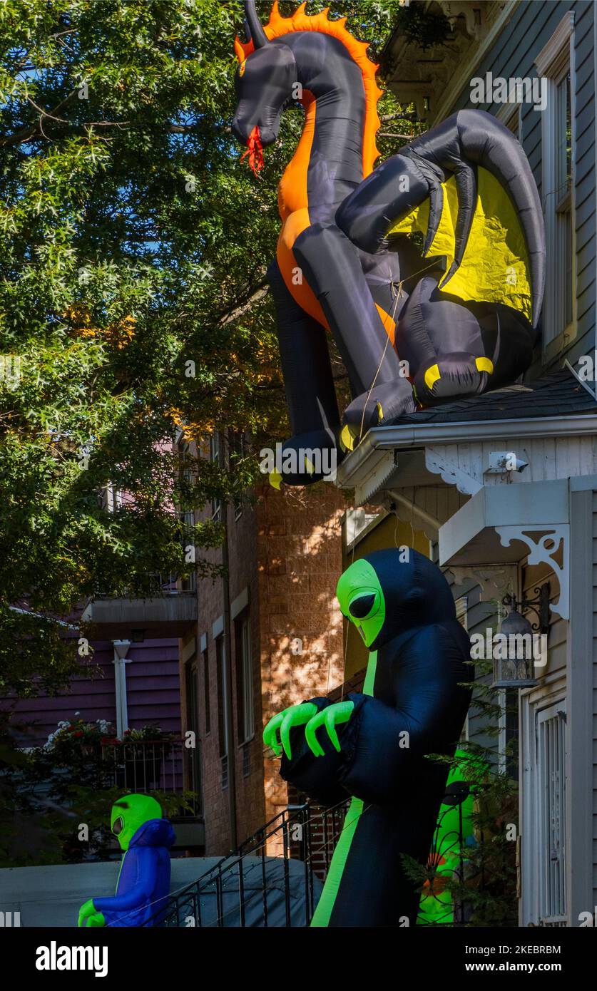 Halloween decorations in Windsor Terrace Brooklyn NYC Stock Photo Alamy