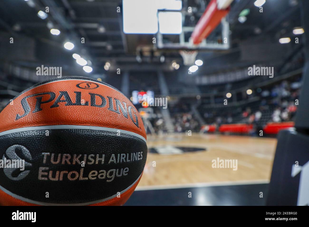 Match ball of EuroLeague during the Turkish Airlines Euroleague basketball match between LDLC ASVEL Villeurbanne and Zalgiris Kaunas on November 10, 2022 at Astroballe in Villeurbanne, France - Photo: Romain Biard/DPPI/LiveMedia Stock Photo