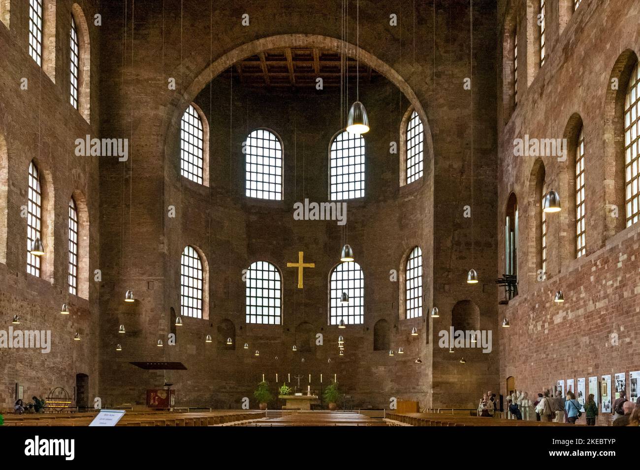 Interior view of the Basilica of Constantine facing north. The Roman palace basilica and early Christian structure in Trier, Germany, is used as the... Stock Photo