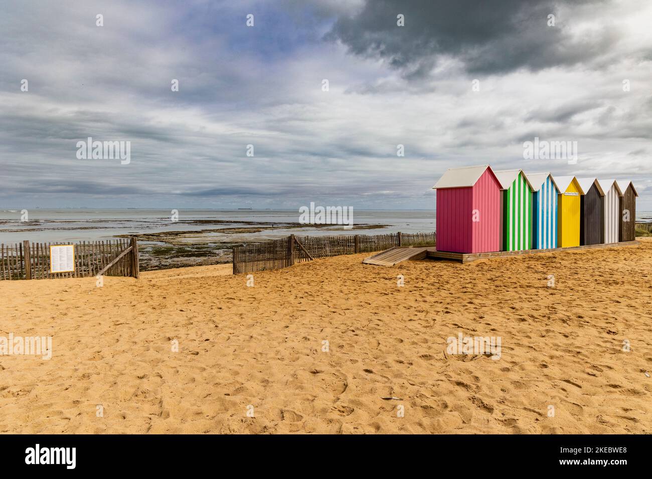 Beach huts on the beach at La Bree-les-Bains, Ile d'Oleron, Nouvelle -Aquitaine, France Stock Photo