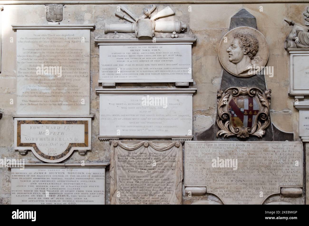 Marble,Stone Memorials On The Wall Of Bath Abbey, The Abbey Church Of Saint Peter And Saint Paul, Bath UK Stock Photo
