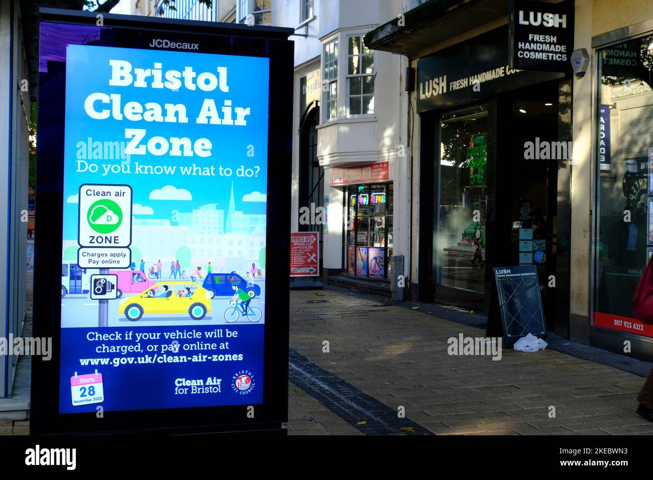 Bristol Clean Air Zone Sign In Broadmead Brisol UK Stock Photo - Alamy