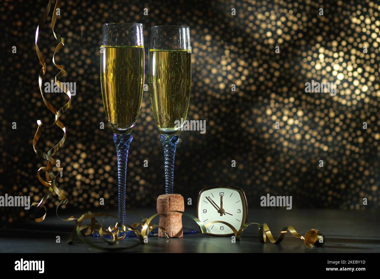 Happy New Year Champagne Glasses Ready To Bring In The New Year Golden Bokeh Background Stock 3118