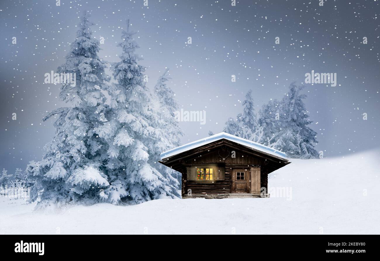 Log cabin night covered in hi-res stock photography and images - Alamy