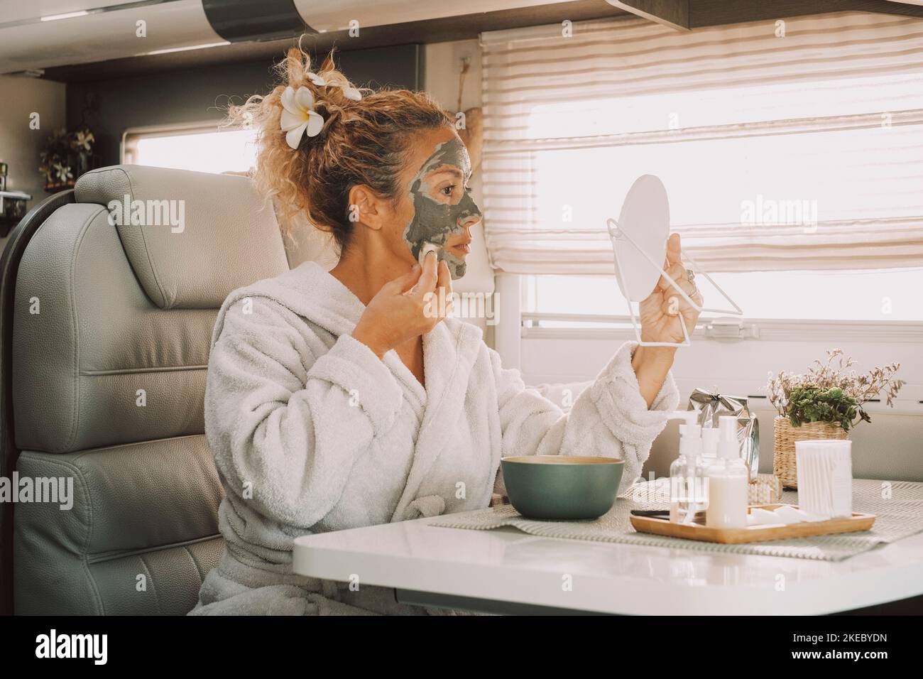 One woman using beauty cream on face to stop aging and eliminate ...