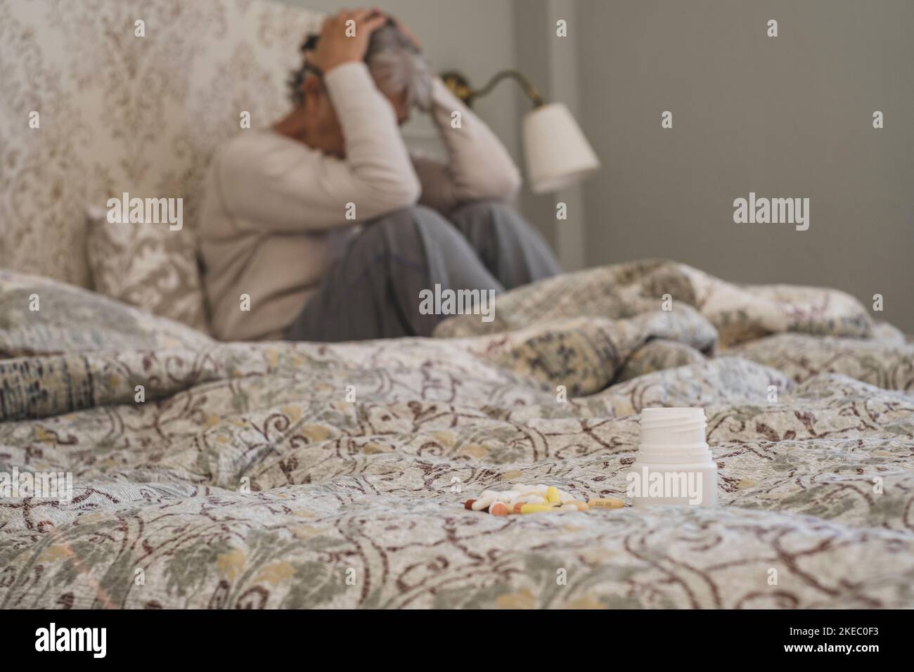 Elderly woman bed awake hi-res stock photography and images - Alamy
