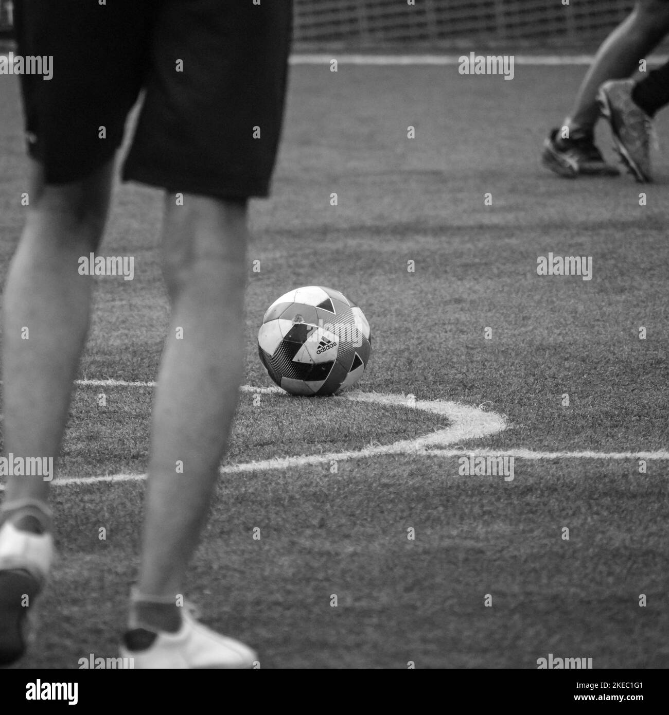 New Delhi, India - July 01 2018: The official adidas football during the championship League, Adidas football in the middle of fields Stock Photo