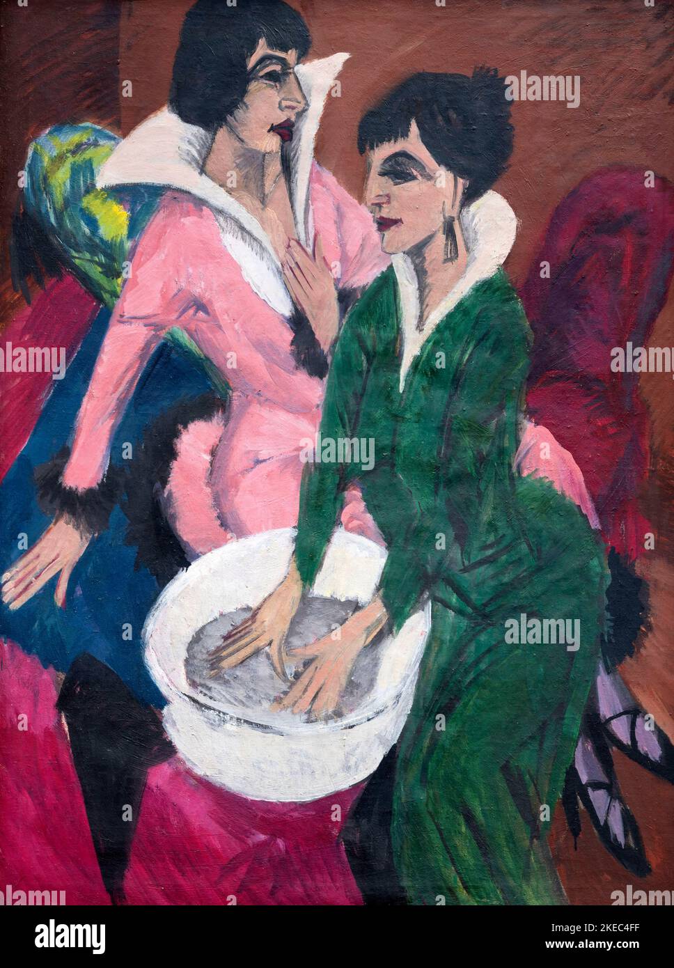 Two Women by a Sink by Ernst Ludwig Kirchner (1880-1938), oil on canvas, 1913 Stock Photo