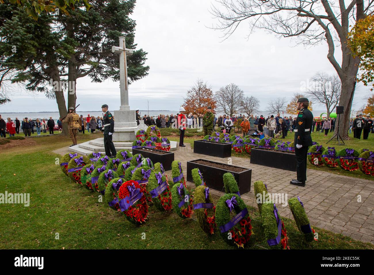 Kingston, Ontario, Canada. 11th Nov 2022. Honour guards are seen at the cenotaph during the