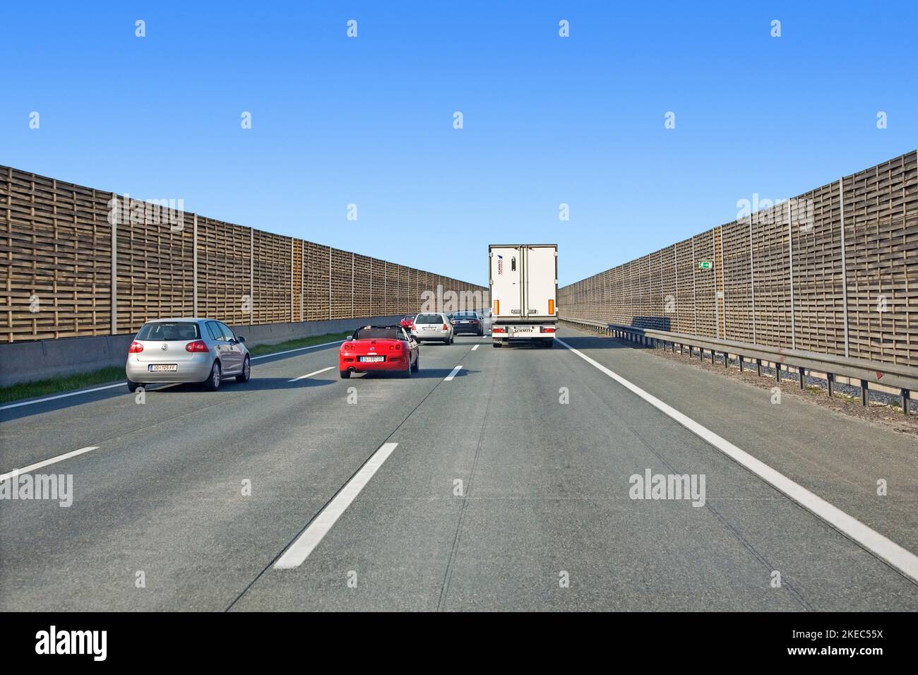 Noise barriers on the A 1 Westautobahn in Salzburg state, Austria Stock Photo