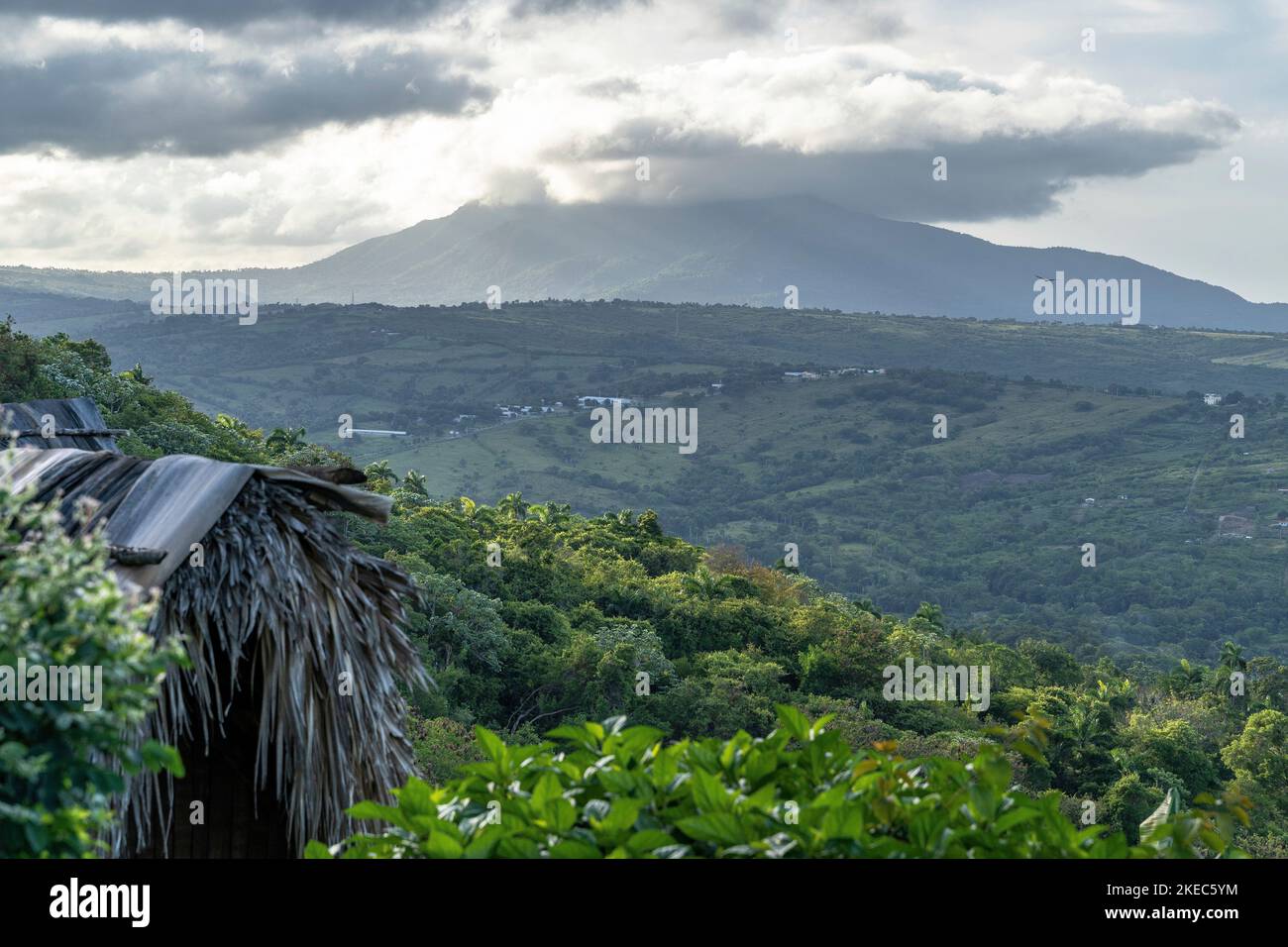 North America, Caribbean, Greater Antilles, Hispaniola Island, Dominican Republic, Puerto Plata Province, Tubagua, View from Tubagua Eco Lodge to Pico Isabel de Torres Stock Photo
