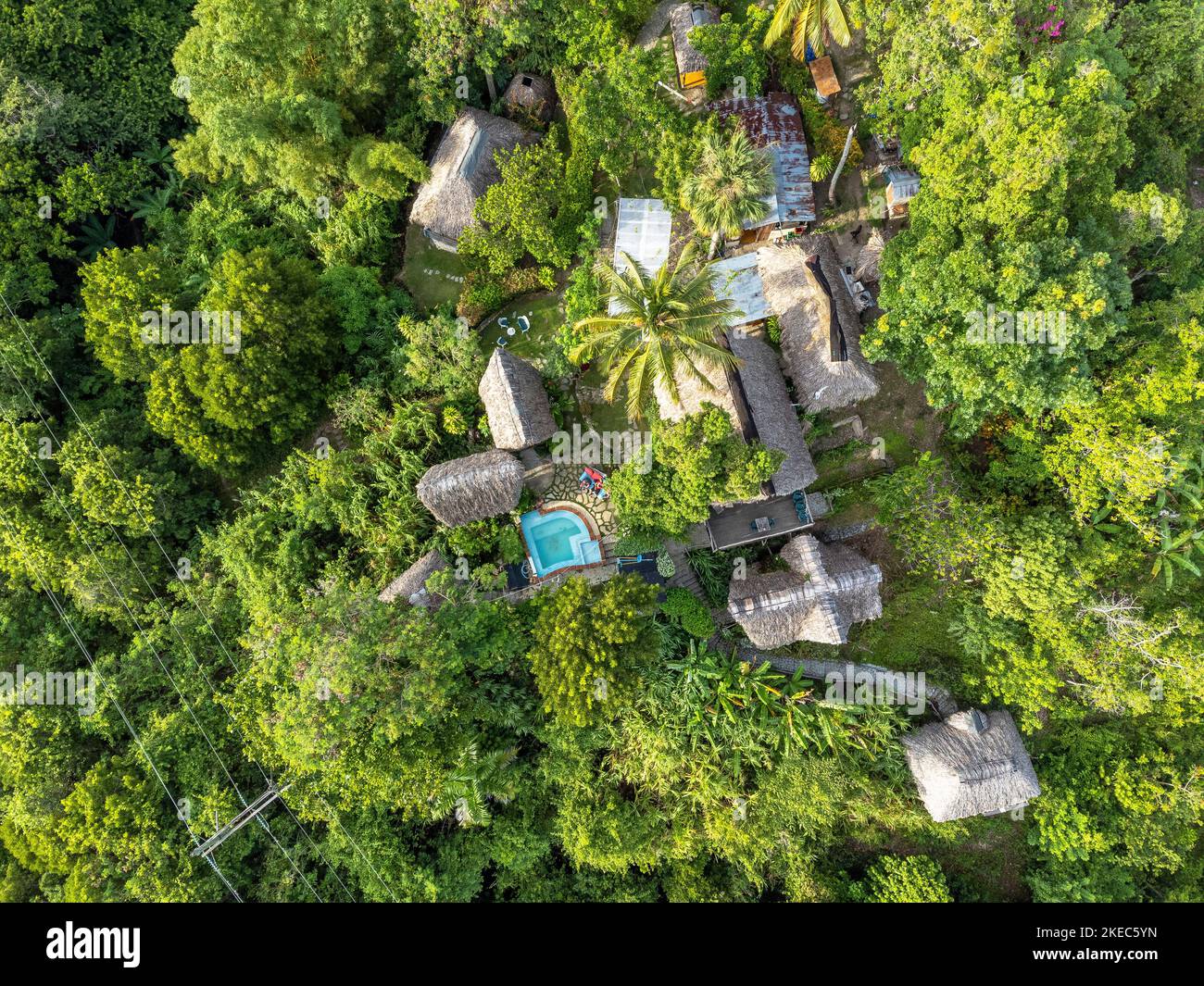 North America, Caribbean, Greater Antilles, Hispaniola Island, Dominican Republic, Puerto Plata Province, Tubagua, Tubagua Eco Lodge Bird's Eye View Stock Photo