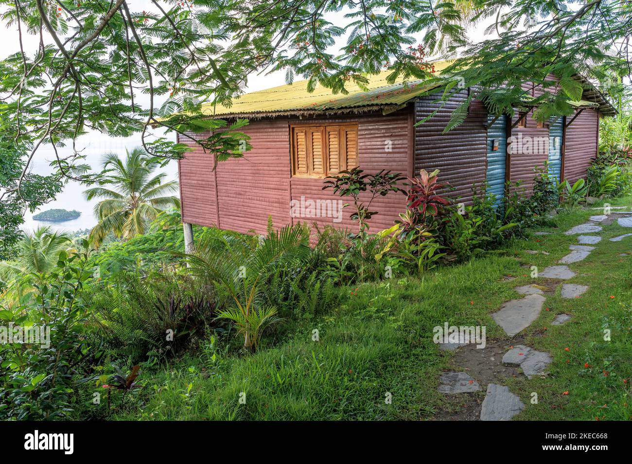 North America, Caribbean, Greater Antilles, Hispaniola Island, Dominican Republic, Sama, Picturesque wooden house at Boutique Hotel Hacienda Cocuyo Stock Photo