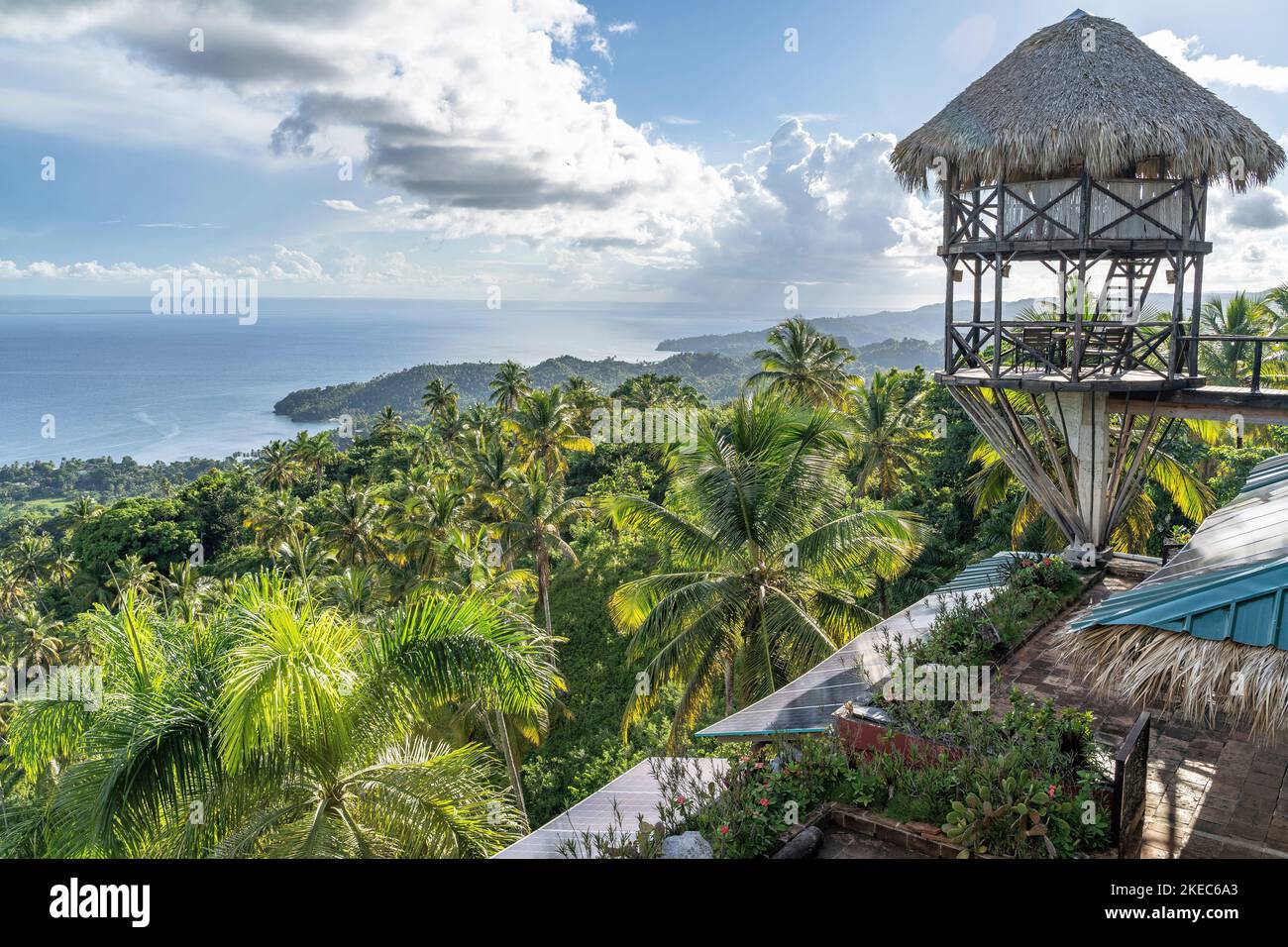 North America, Caribbean, Greater Antilles, Hispaniola Island, Dominican Republic, Sama, View from Boutique Hotel Hacienda Cocuyo over Sama Bay Stock Photo