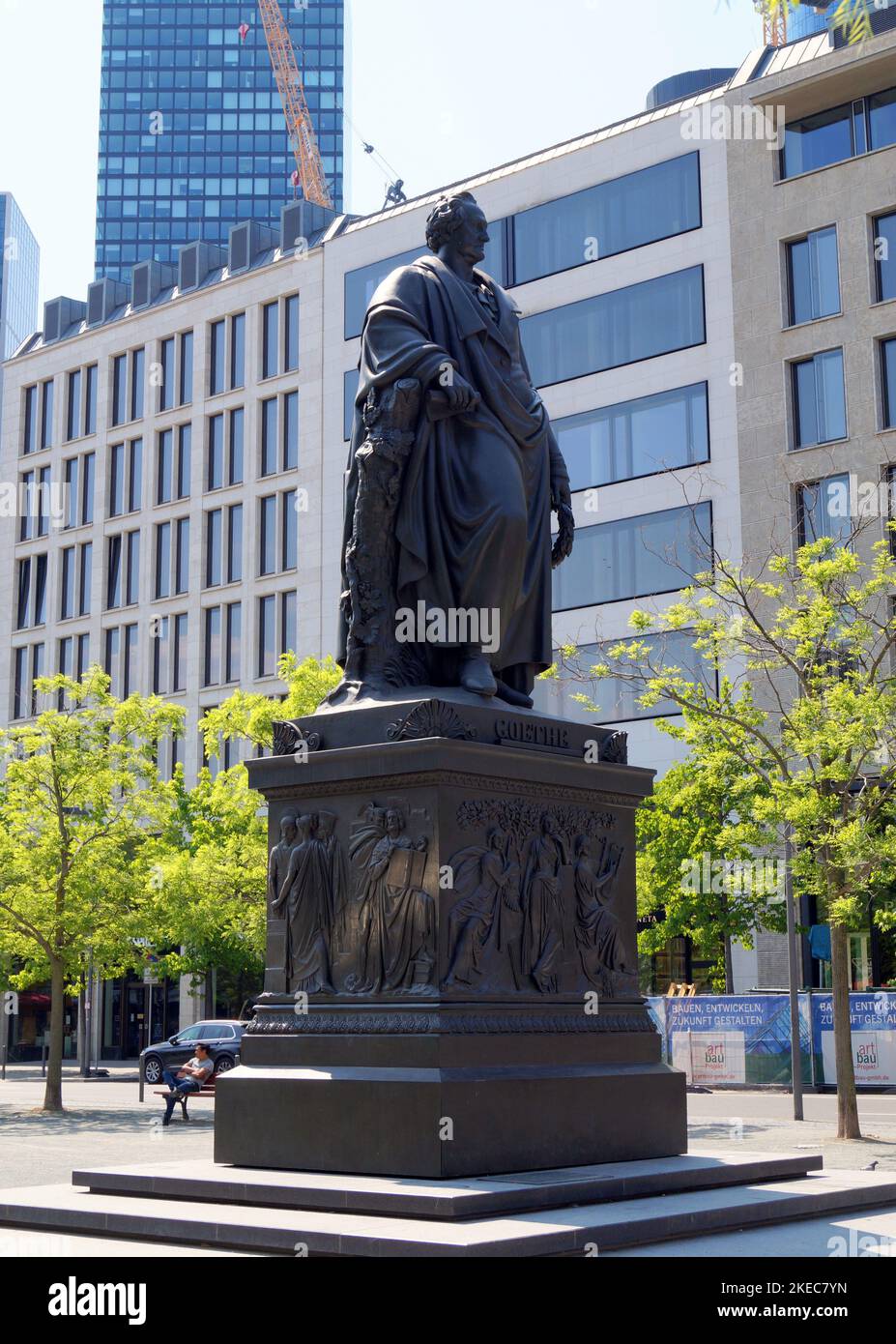 Goethe monument in Goetheplatz, inaugurated in 1844, Johann Wolfgang von Goethe bronze statue, by Ludwig von Schwanthaler, Frankfurt, Germany Stock Photo