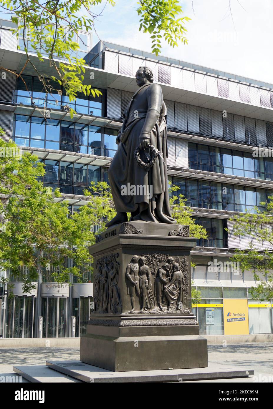 Goethe monument in Goetheplatz, inaugurated in 1844, Johann Wolfgang von Goethe bronze statue, by Ludwig von Schwanthaler, Frankfurt, Germany Stock Photo