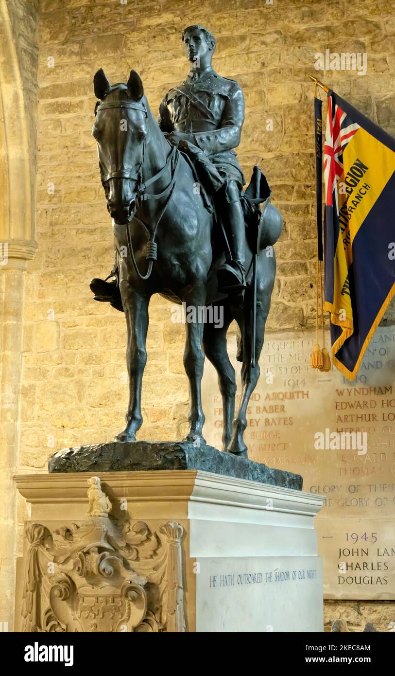 Memorial Statue of Horse and rider depicting Edward Horner Stock Photo