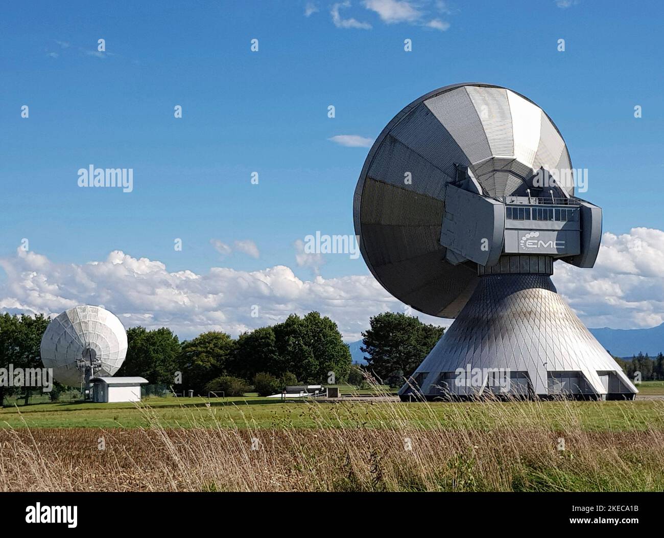 Raisting, parabolic antennas, earth station for communication with news agencies Stock Photo