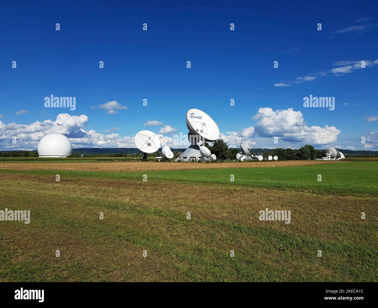 Raisting, parabolic antennas, earth station for communication with news agencies. Stock Photo