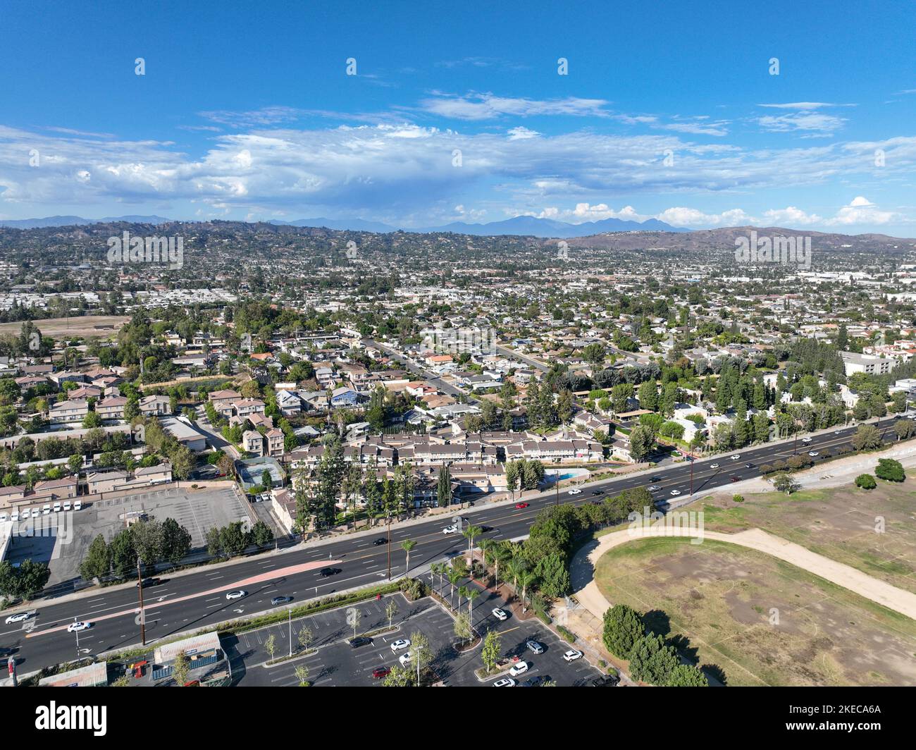 Aerial view of of La Habra city , in northwestern corner of Orange County, California, United States. Stock Photo