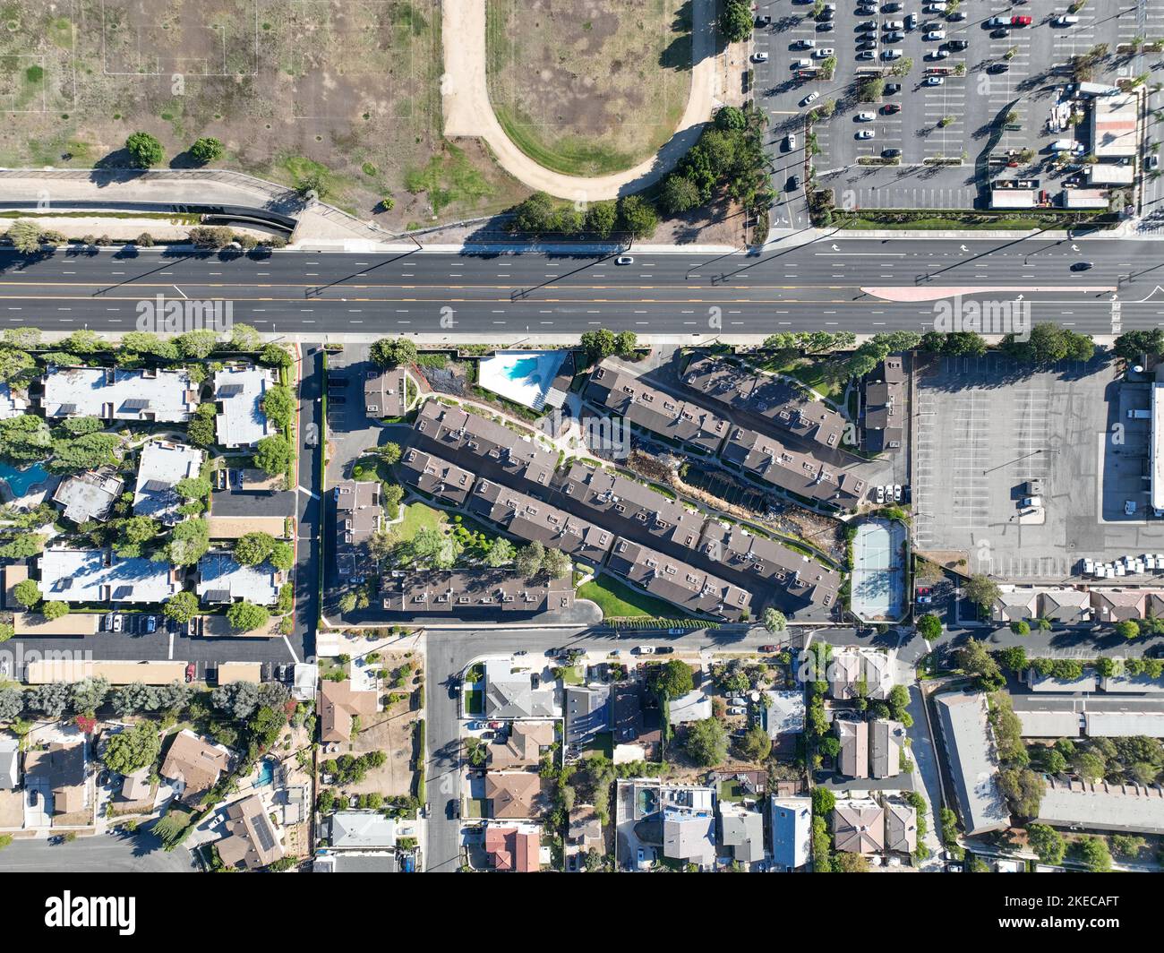 Aerial view of of La Habra city , in northwestern corner of Orange County, California, United States. Stock Photo