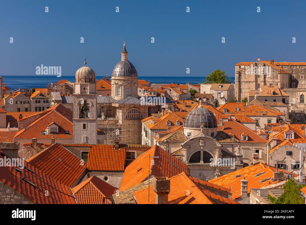 DUBROVNIK, CROATIA, EUROPE - Dubrovnik Cathedral, center, in the walled fortress city of Dubrovnik on the Dalmation coast. Stock Photo
