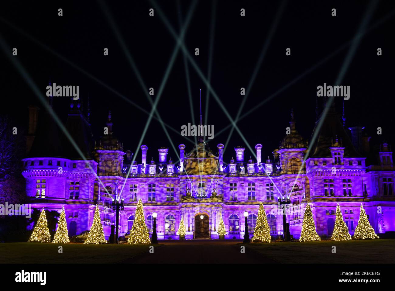 A light display on the front of Waddesdon Manor during a photo call for
