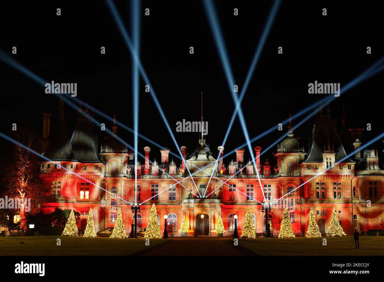 A light display on the front of Waddesdon Manor during a photo call for