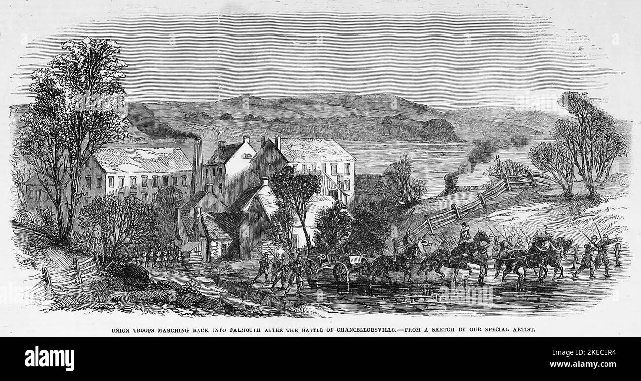 Union troops marching back into Falmouth after the Battle of