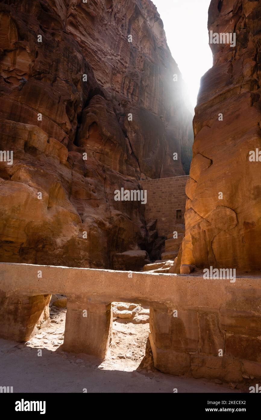 The Dam in the Siq of Petra, an Ancient Nabatean Water Retention System in Wadi Musa, Jordan Stock Photo