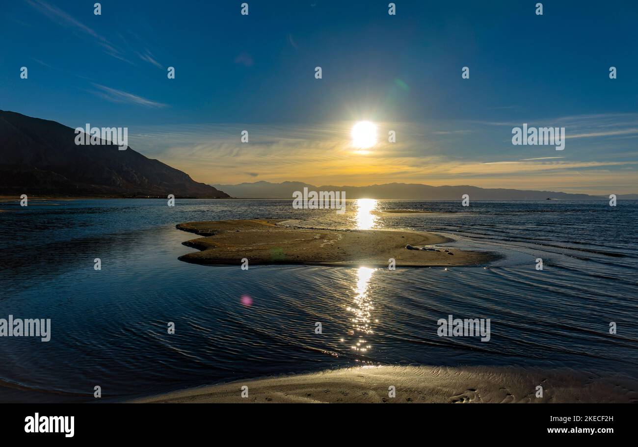 Light mood, shore landscape at the Great Salt Lake. Stock Photo
