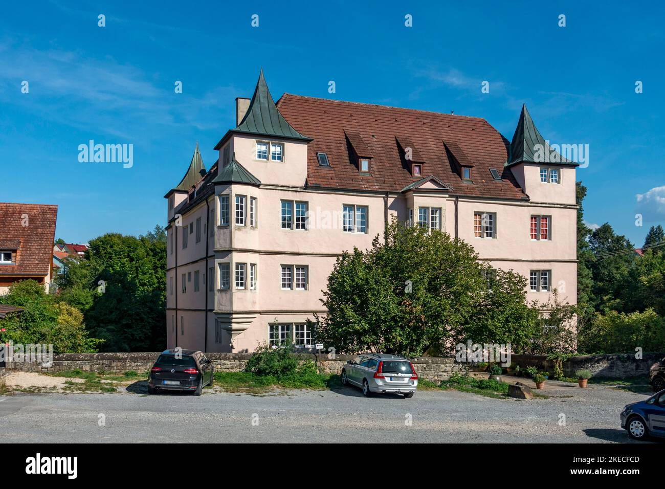 Water castle in Poltringen. The castle was rebuilt in the Renaissance style in 1613 under the direction of Heinrich Schickhardt. Stock Photo