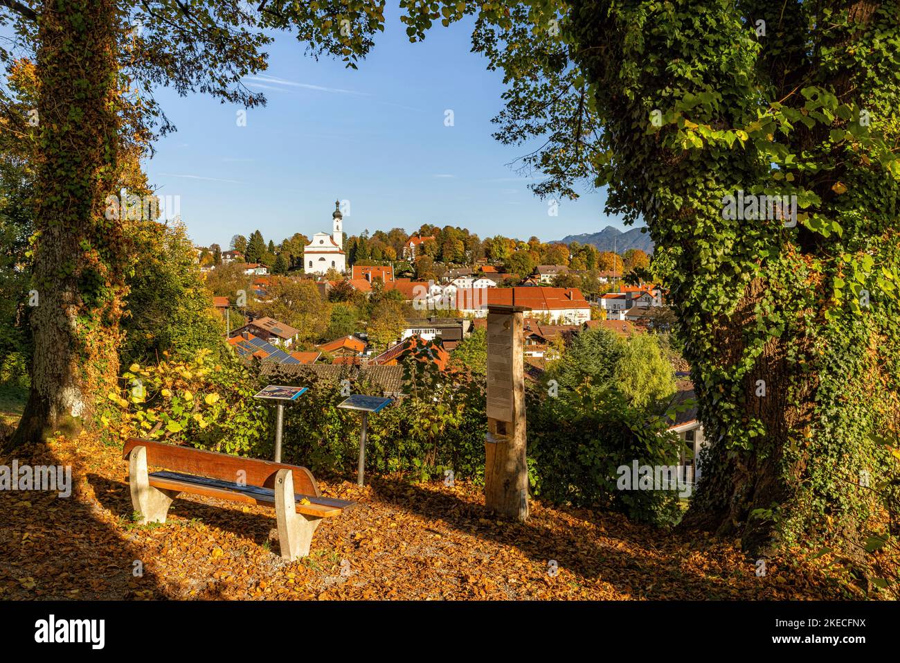 View from Hochanger to St. Nikolai in autumn, Murnau am Staffelsee, Bavaria, Germany. Stock Photo