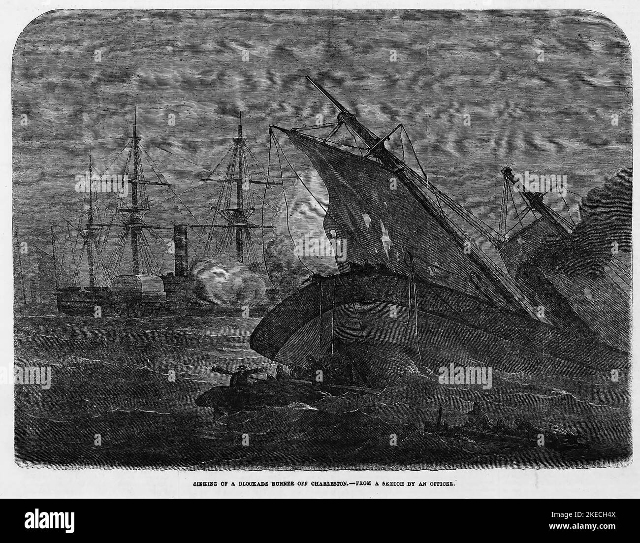 Sinking of a blockade runner off Charleston, South Carolina. June 1863