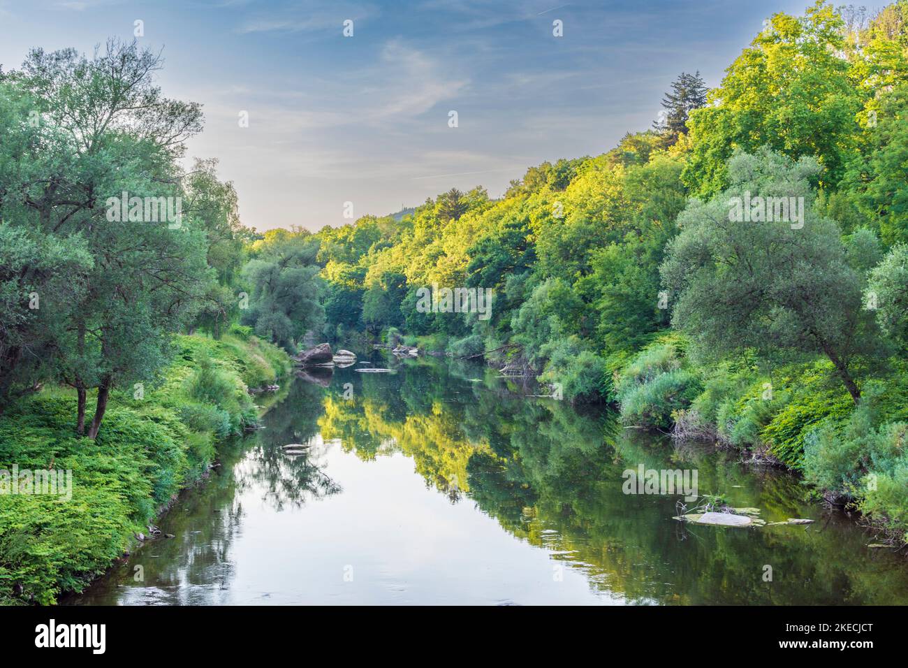 Bollendorf, river Sauer (Sure) valley in Eiffel, Rheinland-Pfalz, Rhineland-Palatinate, Germany Stock Photo