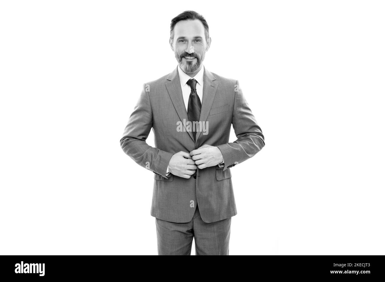 grizzled businessman button up jacket. business success. happy man in businesslike suit Stock Photo