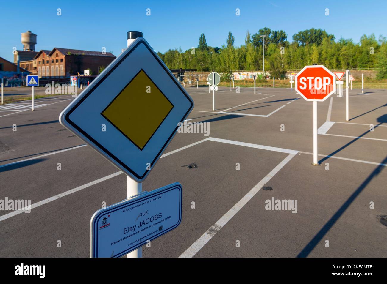 Dudelange (Diddeleng, Düdelingen), traffic training area at former ARBED steelworks area in Luxembourg Stock Photo