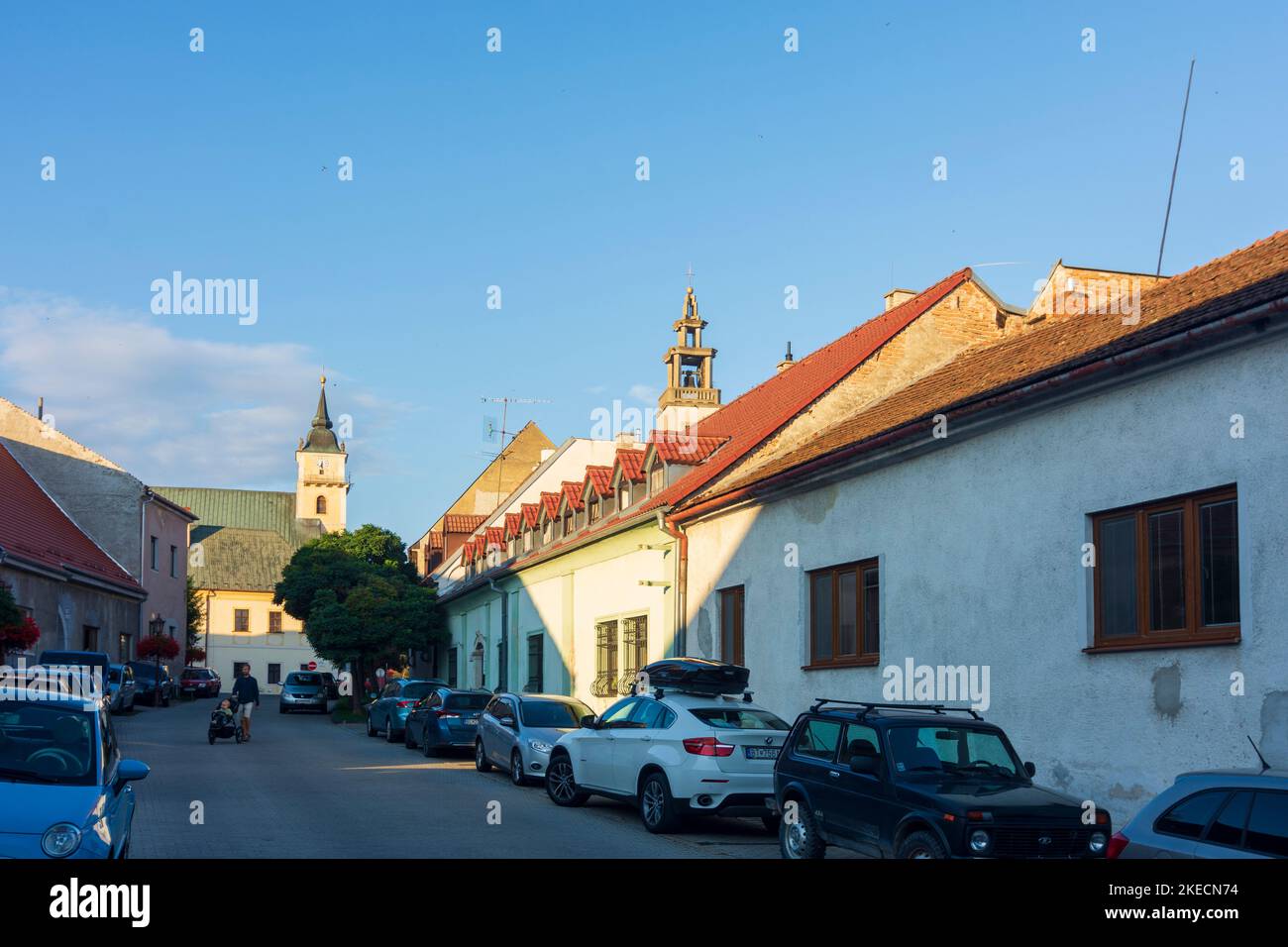 Sväty Jur (Sankt Georgen), side street, church in Male Karpaty (Little Carpathians), Slovakia Stock Photo