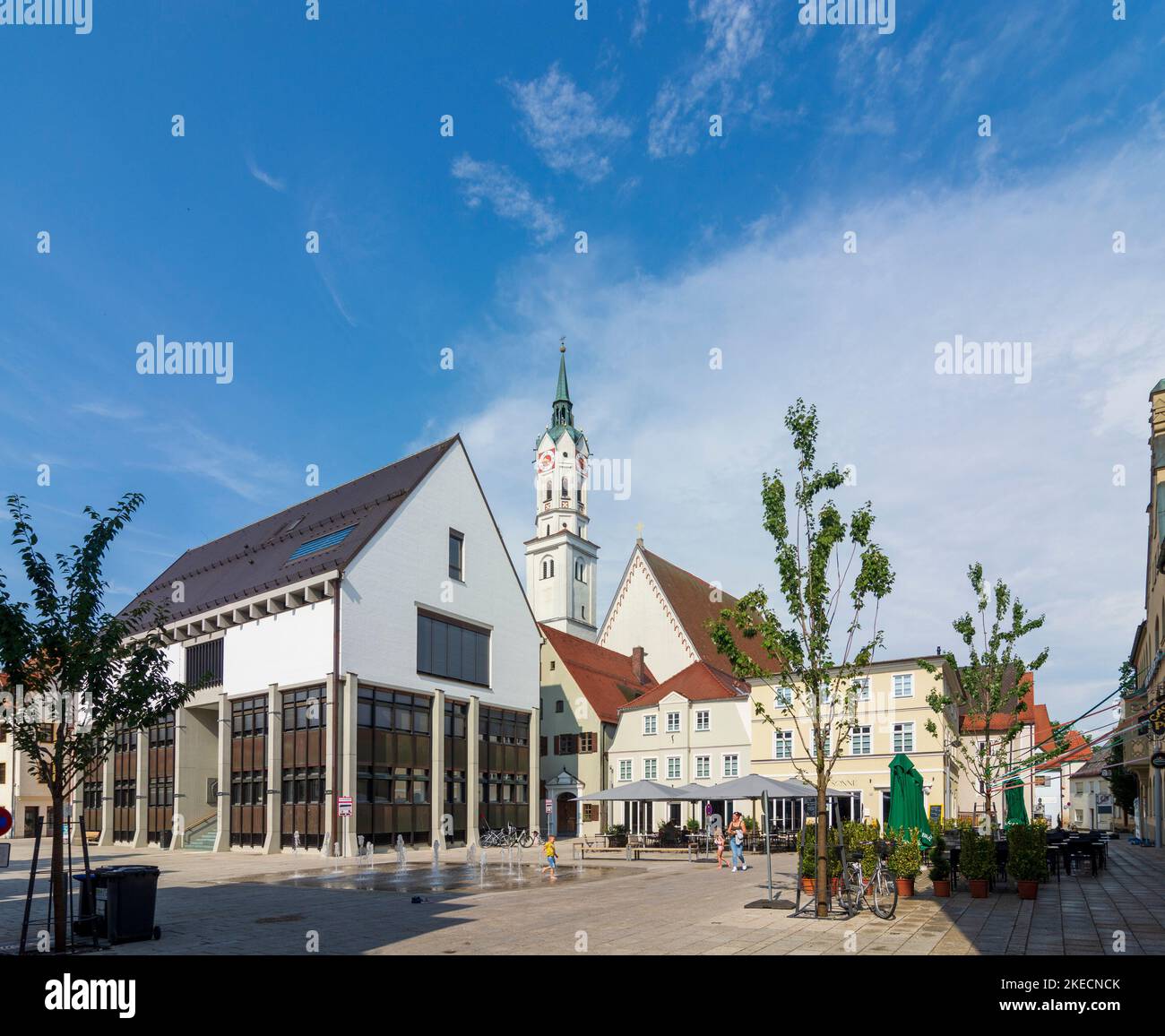 Schrobenhausen, square Lenbachplatz, Town Hall, church St. Jakob in Swabia, Bayern, Bavaria, Germany Stock Photo