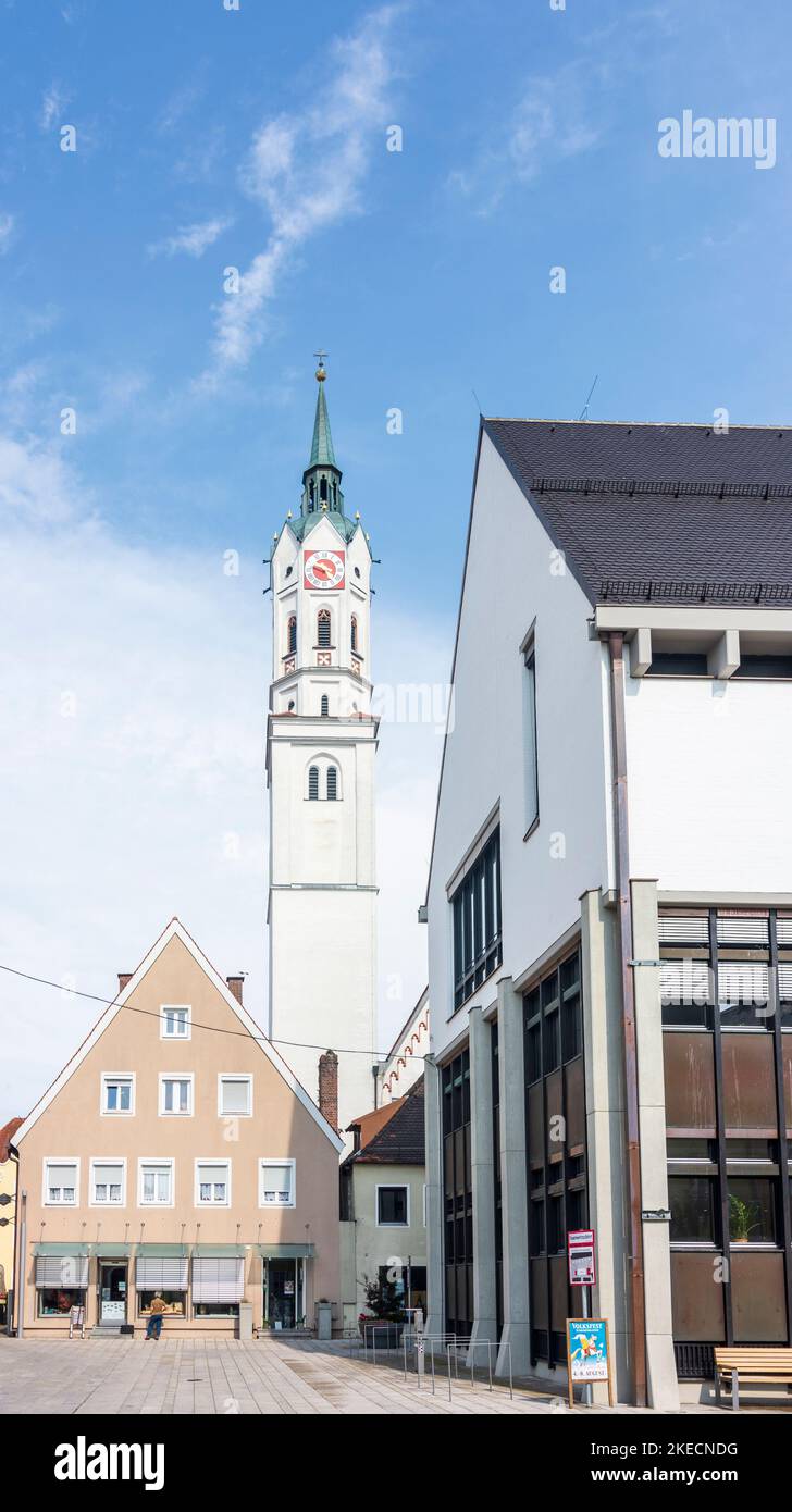 Schrobenhausen, square Lenbachplatz, Town Hall, church St. Jakob in Swabia, Bayern, Bavaria, Germany Stock Photo