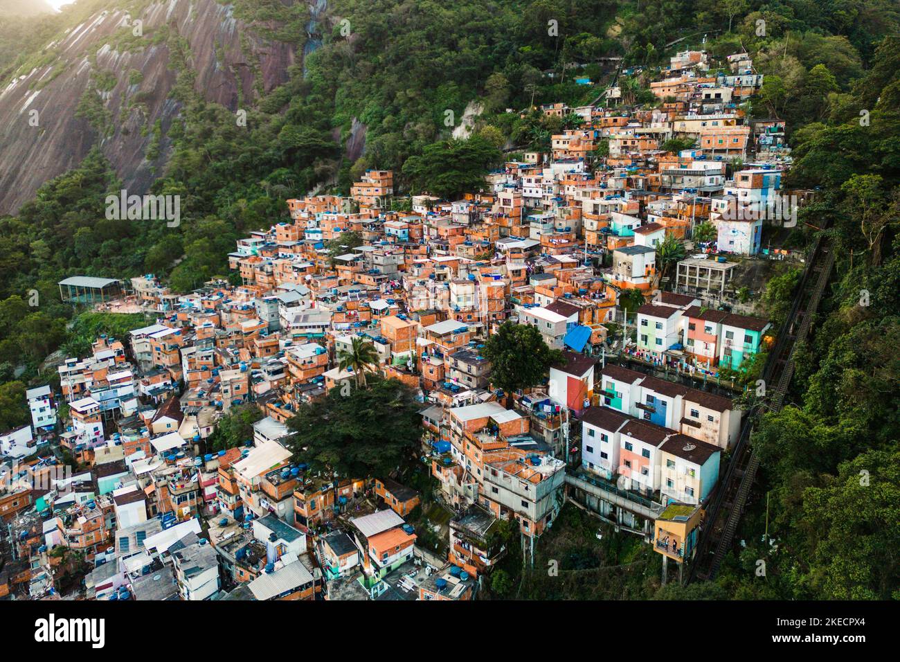 Aerial View of Favela Dona Marta Slum on the Mountain in Rio de Janeiro