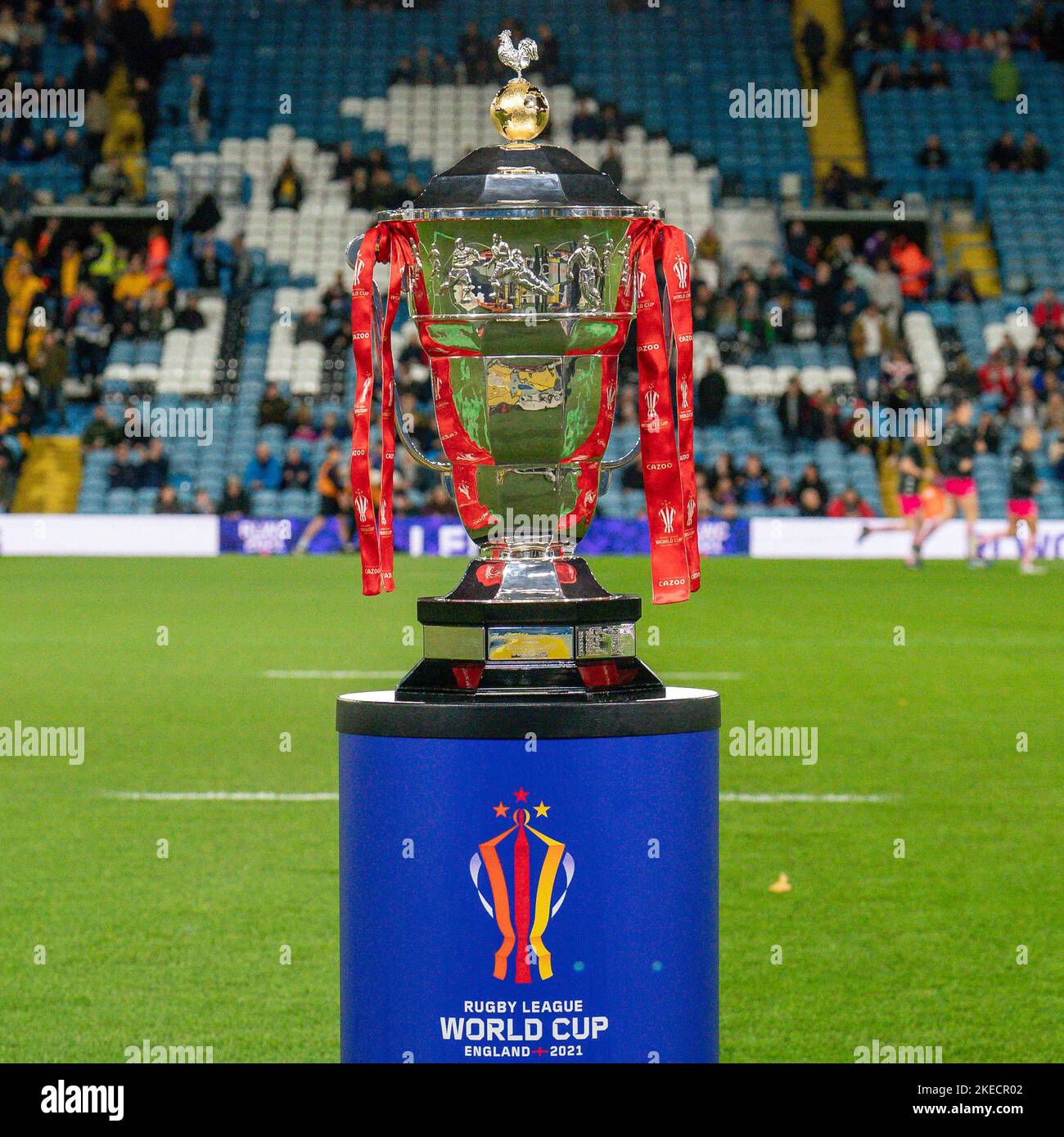 Leeds, UK. 03rd Nov, 2022. General view of the Rugby League Cup Trophy ahead of the Rugby League World 2021 match between Australia and New Zealand at Elland Road, Leeds, England on 11 November 2022. Photo by David Horn. Credit: PRiME Media Images/Alamy Live News Stock Photo