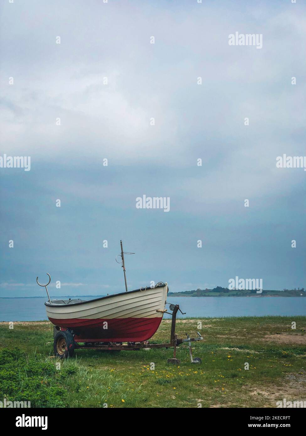 Sea, Loddenhoj beach, boat, landscape, Lojt land, rowing boat, Denmark ...