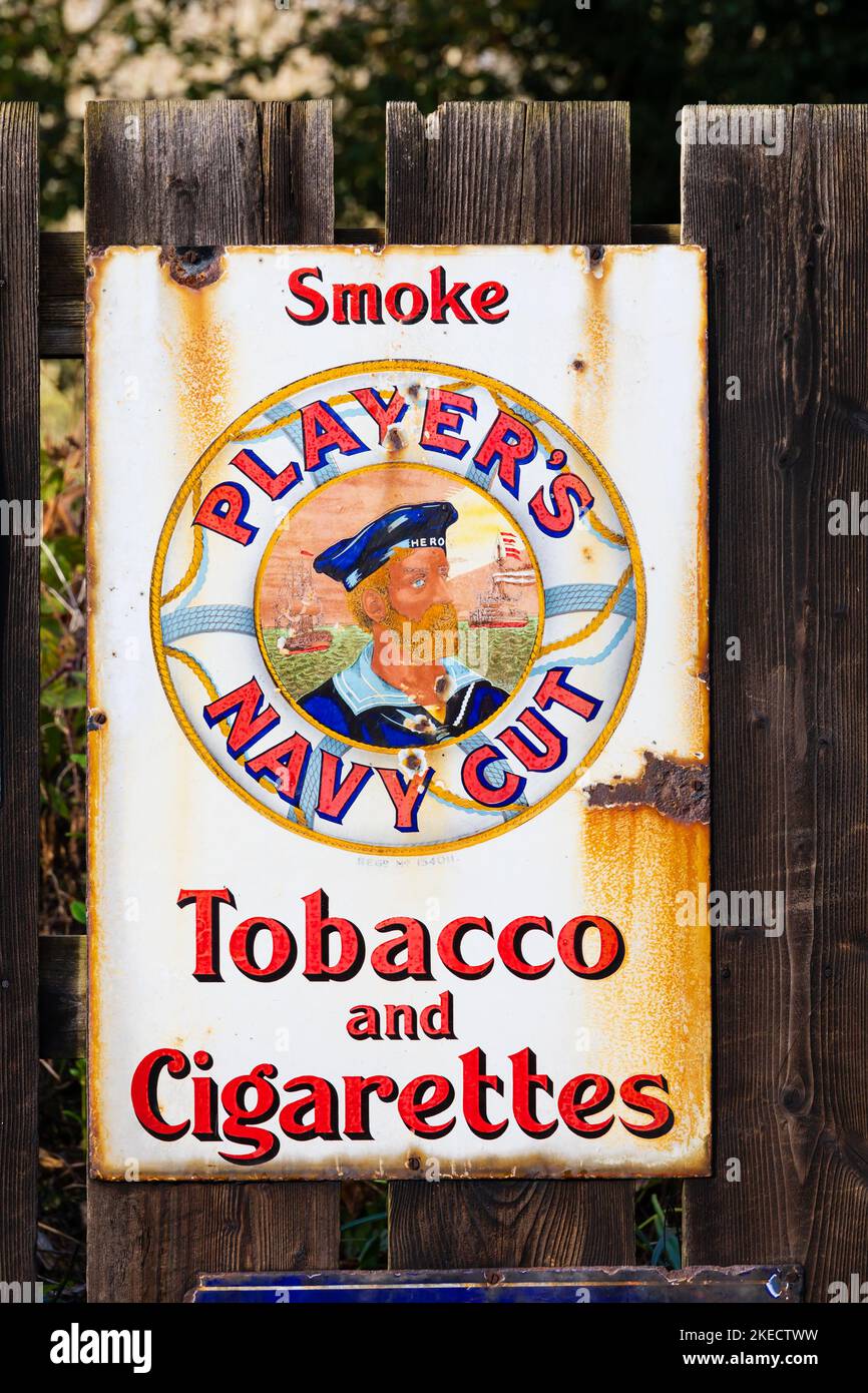 Antique tinplate advertising sign.  players Navy cut cigarettes and tobacco. Stock Photo
