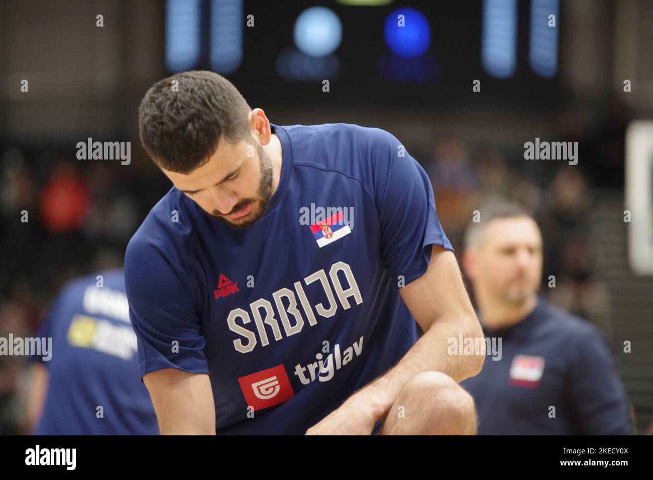 Newcastle upon Tyne, England, 11 November 2022. Marko Jagodic-Kuridza warming up for Serbia against Great Britain in the FIBA Basketball World Cup 2023 Qualifiers at the Vertu Motors Arena. Credit: Colin Edwards/Alamy Live News Stock Photo
