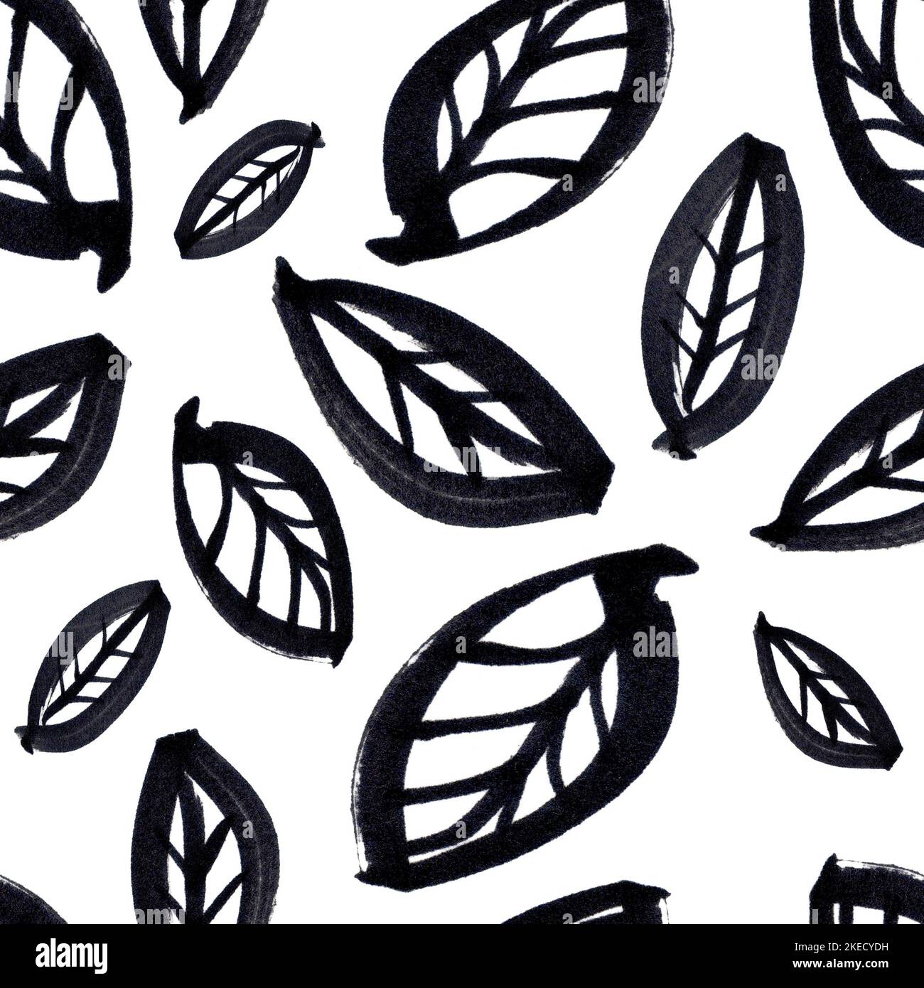 Hand drawn black and white seamless pattern with leaves Stock Photo - Alamy